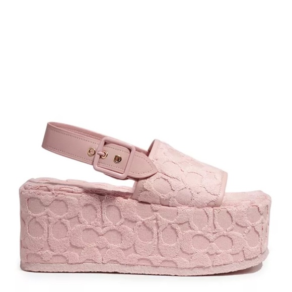 COACH Women’s Noelle Terry Cloth Platform Sandals – Blush Pink Monogram - 9.5B - Picture 4 of 15